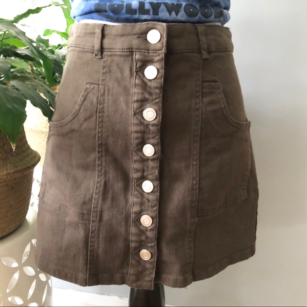 Brown Altar’d State Button Front Mini Skirt
